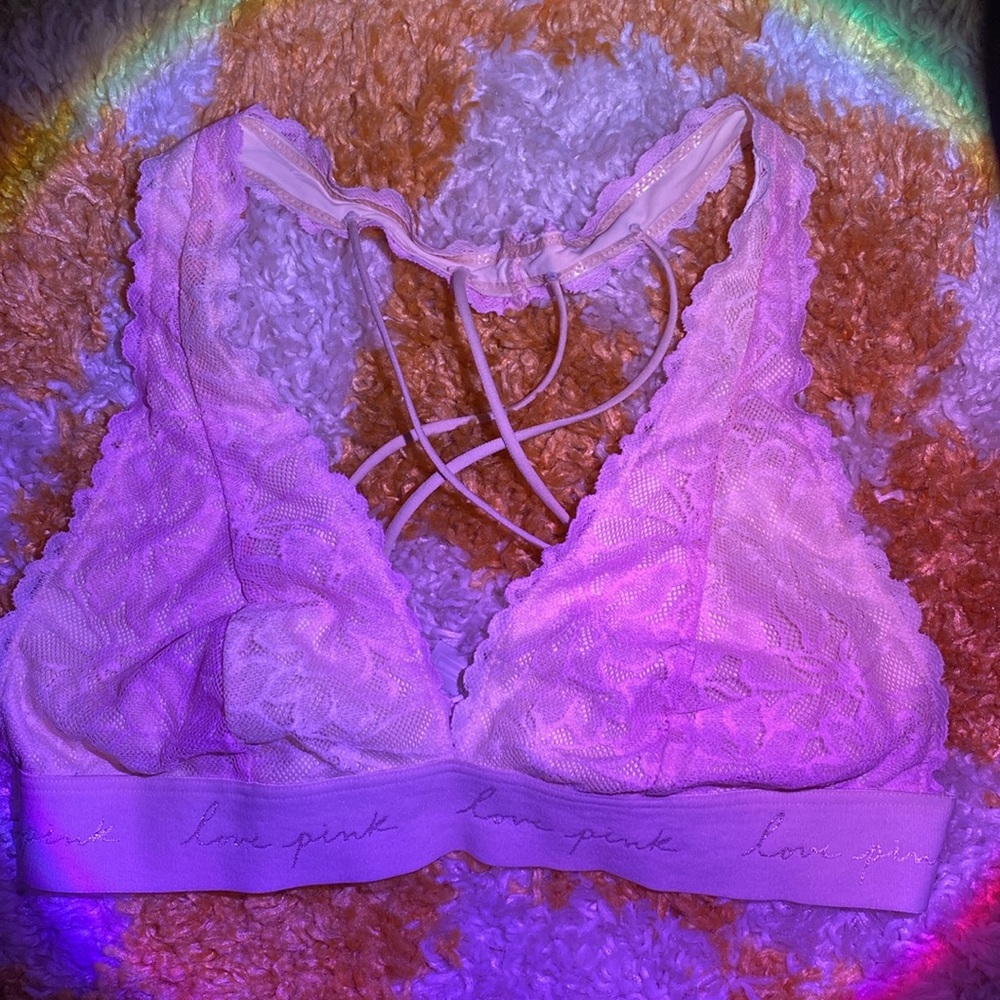 PINK VS Lace Halter Bralette in Tie-Dye Pink